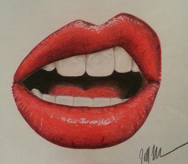 Губы цветными карандашами