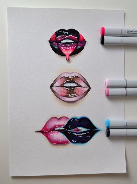 Нарисовать губы фломастером