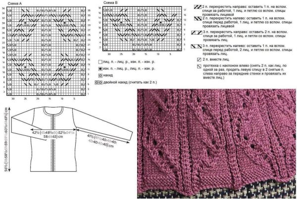 Вязание спицами реглан сверху узор листики