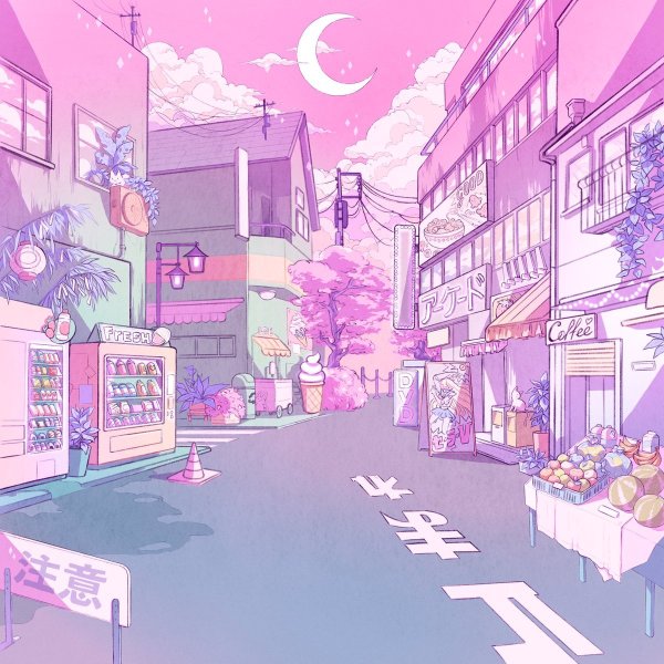 Город в розовых тонах арт