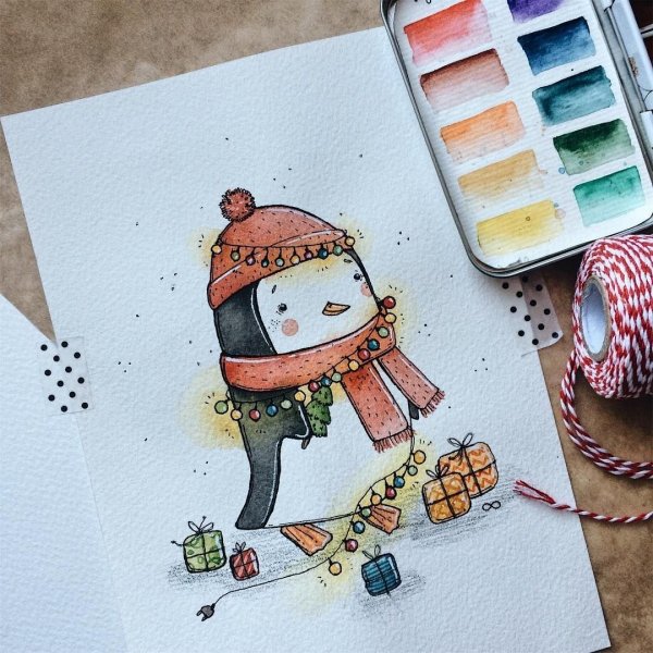 Новогодние рисунки маркерами для скетчбука