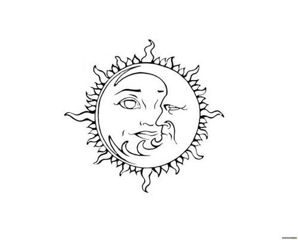 Тату солнце и Луна эскиз