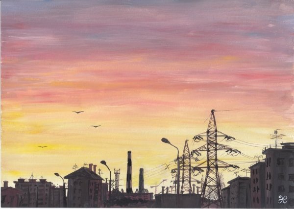Город закат арт