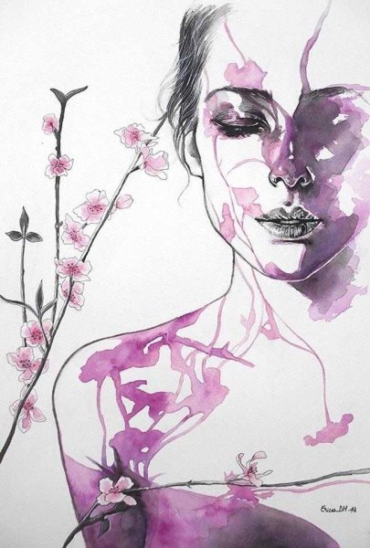Девушка в цветах акварель