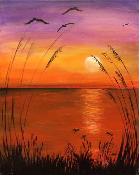 Красивые закаты акварелью