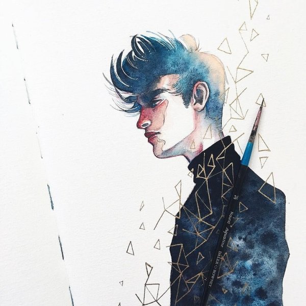 Парень арт акварель