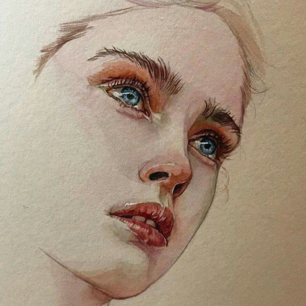 Лицо девушки акварелью
