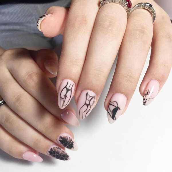 Маникюр с рисунком девушки