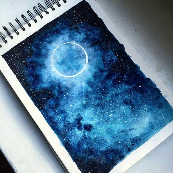 Космос акварельными карандашами