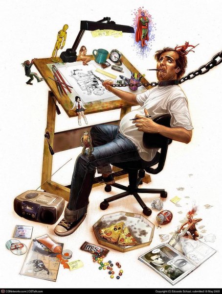 Котик с кистями и красками