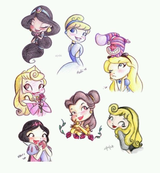 Принцессы цветными карандашами