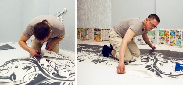 Рисует на полу