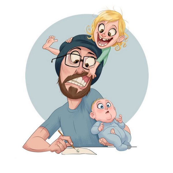 Папа с детьми мультяшка