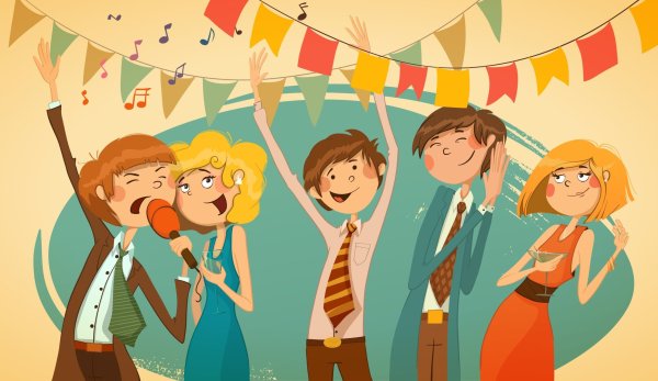 Школьники акварель