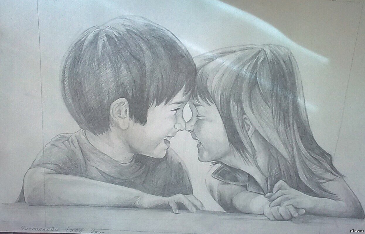 Мальчик и девочка рисунок карандашом