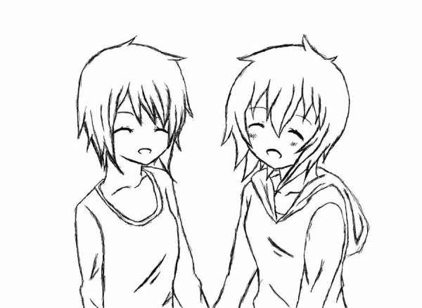 Аниме мальчик и девочка для срисовки